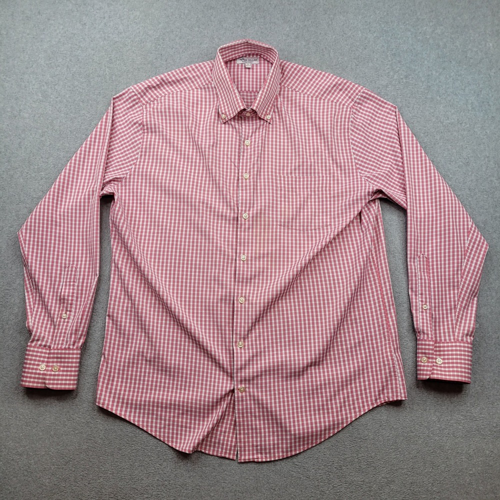 Peter Millar Button Down Shirt Men Large Pink Gingham Summer Comfort Performance